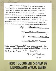 trust document signed by queen liliuokalani and w.o. smith